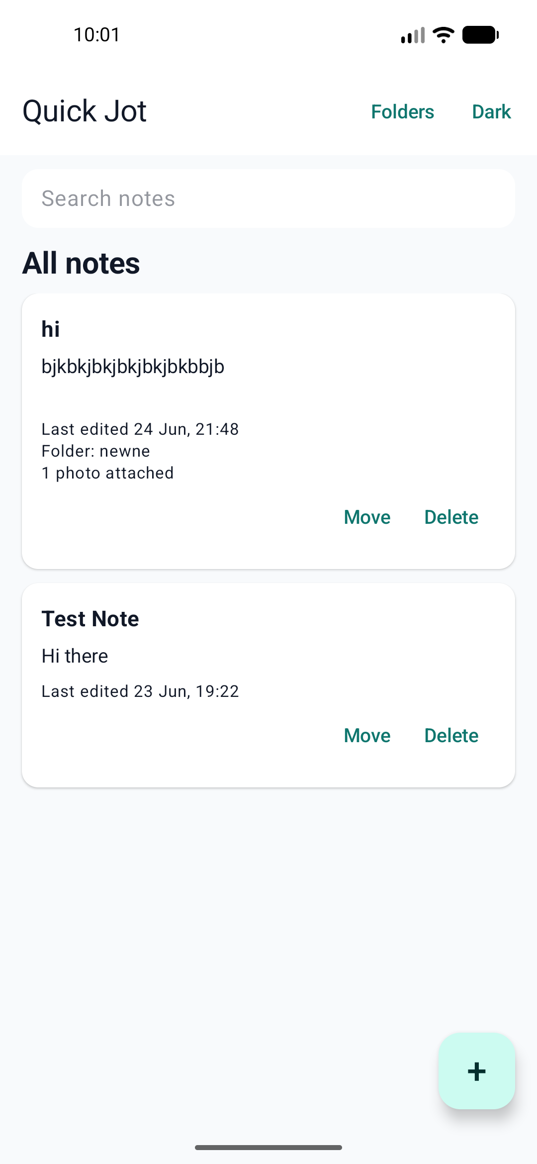 Quick Jot notes home screen